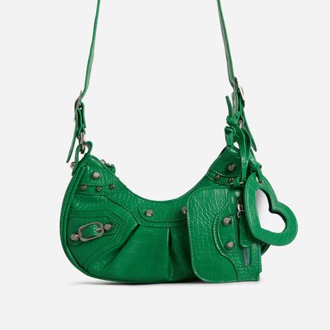 Harlin Studded Purse Detail Shoulder Bag In Green Faux Leather,, Green