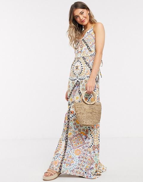 Hope & Ivy Cami Maxi Dress In Tile Print-multi