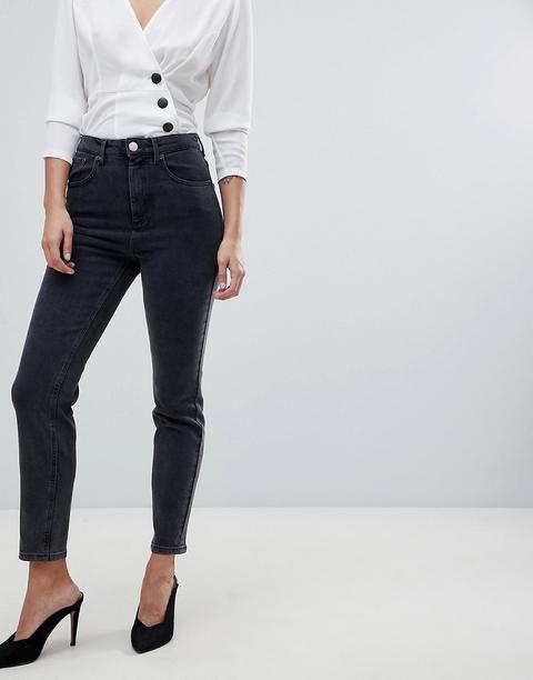 Asos Design - Farleigh - Mom Jeans Vita Alta Slim Nero Slavato - Nero