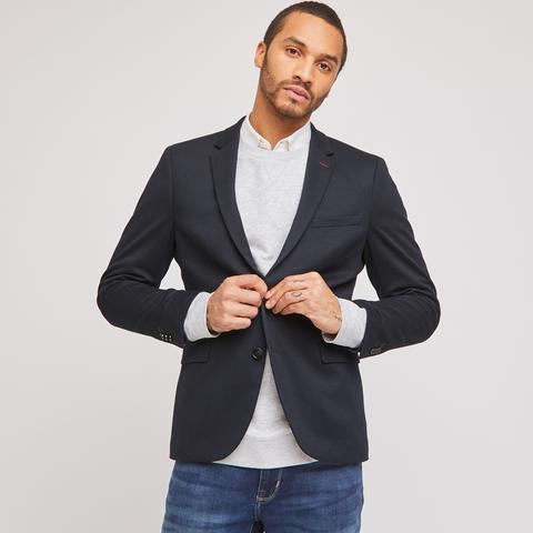 Veste Blazer Slim Maille Piquée Bleu Homme