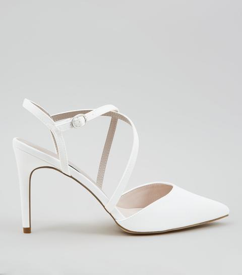 Ivory Satin Cross Strap Pointed Heels