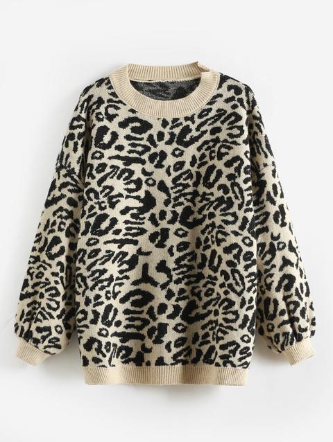 Maglione A Spalle Oblique Con Stampa Leopardata