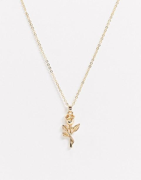Asos Design - Collier Avec Pendentif Breloque Rose - Doré