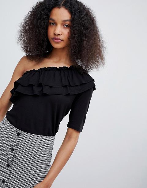 Monki - Top Monospalla Con Volant - Nero