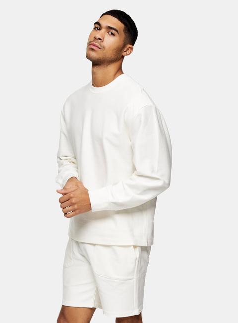 Mens Cream Ecru Twill Sweatshirt, Cream