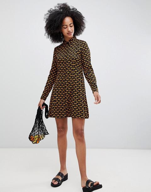 Monki - Vestito Camicia Con Stampa Tigrata - Nero