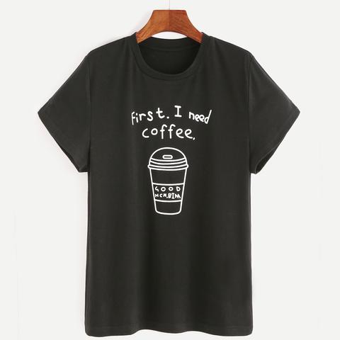 Camiseta Con Estampado De Café - Negro