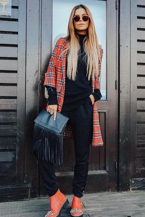 Red Tartan Long Blazer - Kerrie