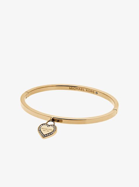 Bracciale Rigido Tonalità Oro Con Cuore E Logo