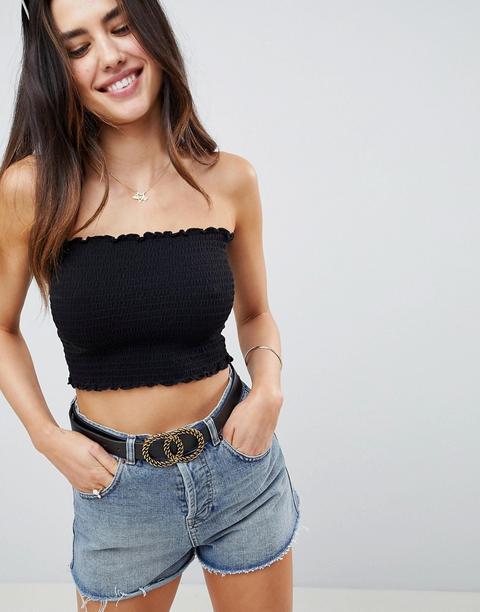 Asos Design - Top Corto Increspato A Fascia - Nero