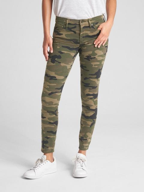 Mid Rise True Skinny Ankle Jeans In Camo