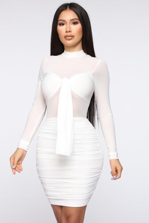 Tied To My Heart Mesh Dress - White