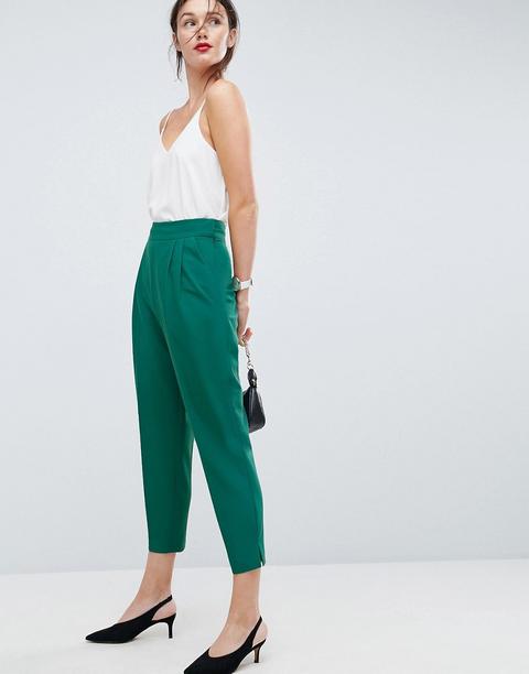 Asos - Pantaloni Stretti In Fondo A Vita Alta - Verde