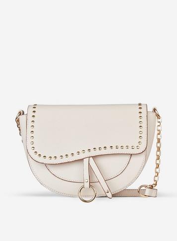 Womens Ecru Stud Detail Saddle Bag - White, White