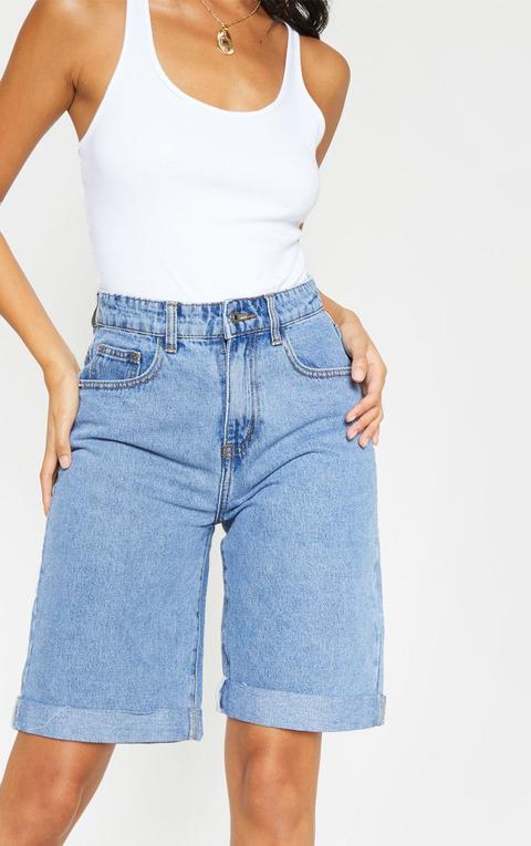 Light Wash Longline Denim Shorts, Light 