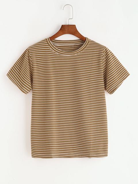 Khaki Striped Short Sleeve T-shirt