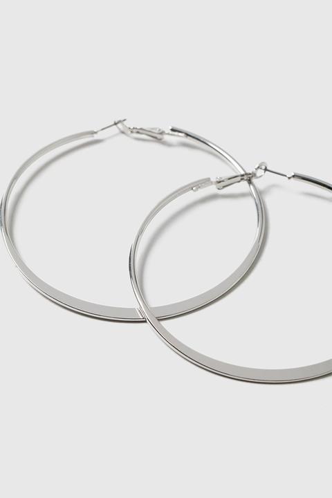 Womens Flat Hoop Earrings - Silver, Silver