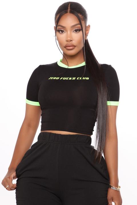 Zero Fucks Ringer Top - Black/green