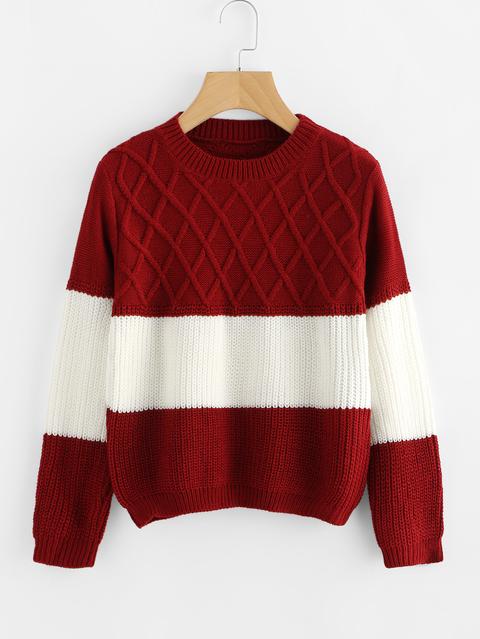 Color Block Texture Knit Sweater