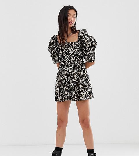 Collusion Volume Shoulder Zebra Print Playsuit-multi