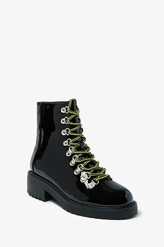 faux patent leather combat boots