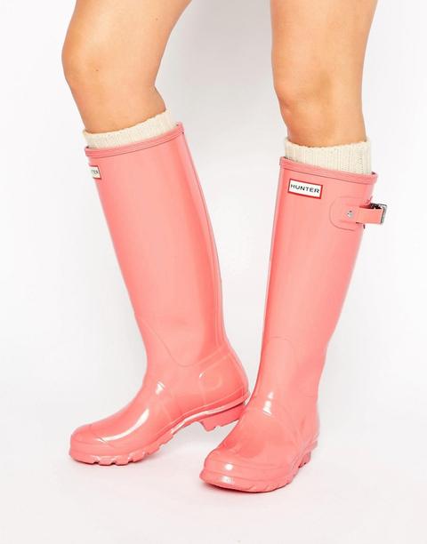 Botas De Agua Altas En Rosa Brillante Original De Hunter