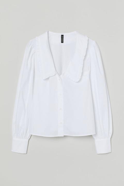 Blusa Con Cuello De Volante - Blanco