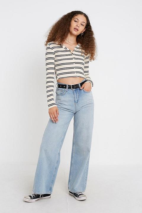 Uo Mono Stripe Polo Top - Black M At Urban Outfitters