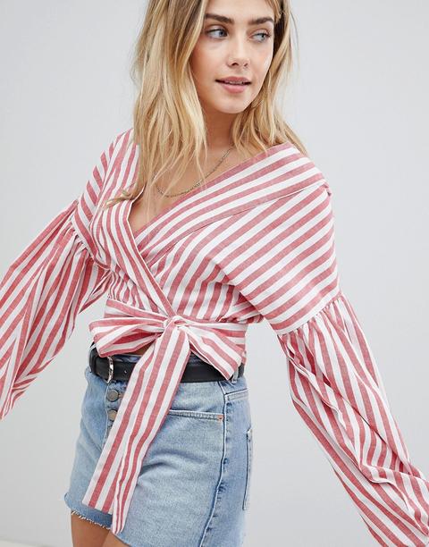 Boohoo - Top A Righe Con Allacciatura Laterale - Multicolore
