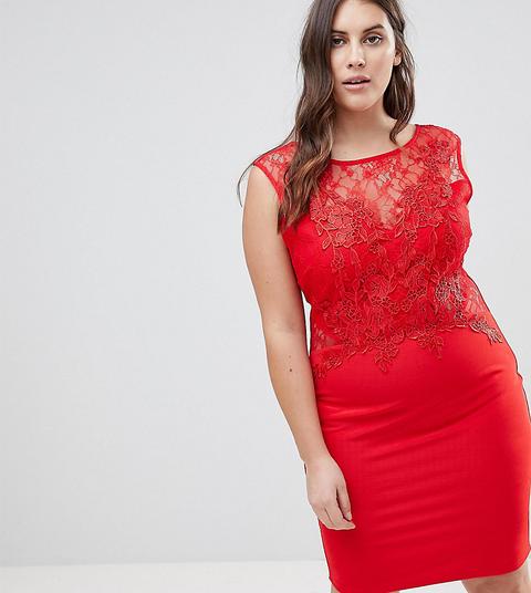 Lipsy Curve - Figurbetontes Kleid Mit Spitzenapplikation - Rot