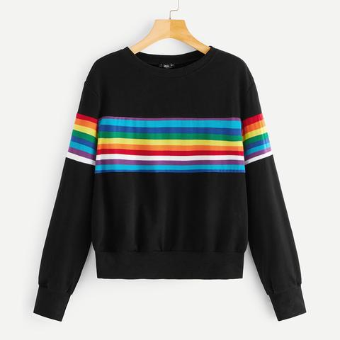 Pullover A Righe Arcobaleno Casuale