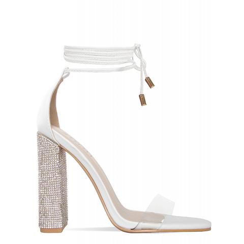 Perrie White Clear Lace Up Diamonte Heels