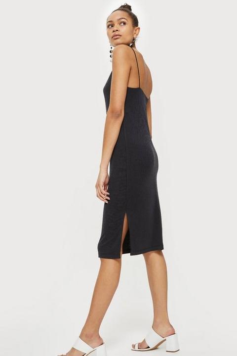 black square neck slip dress