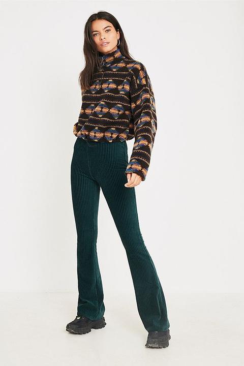 Uo Dark Green Velvet Flare Trousers 