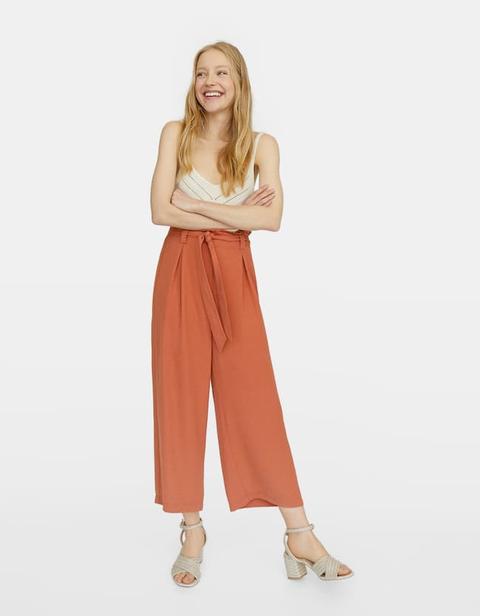 Flowing Culottes With Bow In Peach Orange