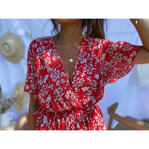 robe blanche fleur rouge