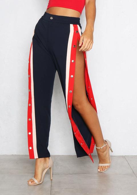 Chantelle Navy Straight Leg Button Trousers