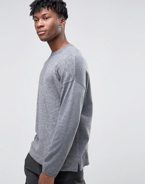 Asos - Maglione Oversize Operato Grigio Con Spacchi Laterali - Grigio