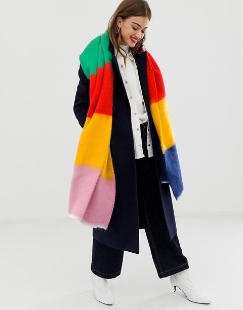 Asos Design - Écharpe Longue Oversize À Grosses Rayures - Arc-en-ciel-multi