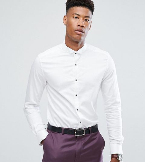 Camisa Entallada De Satén Con Cuello Pajarita Y Botones En Contraste De Asos Tall