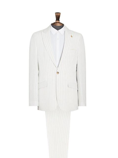 1904 David Skinny Ecru Pinstripe Suit Jacket*