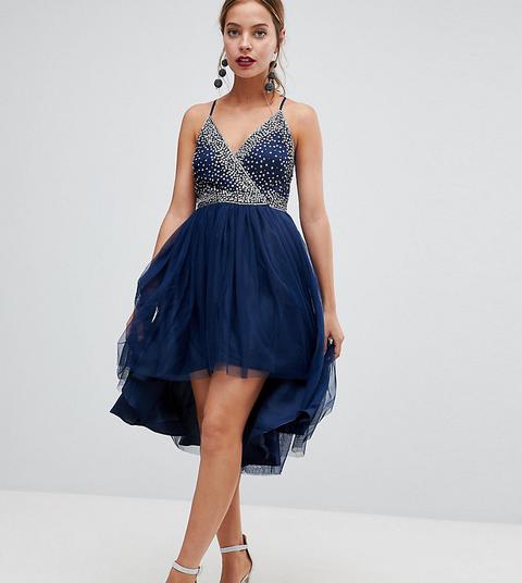 Asos Petite - Vestito Midi In Tulle Stile Ballerina Con Paillettes - Navy