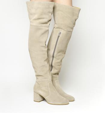 grey block heel over the knee boots