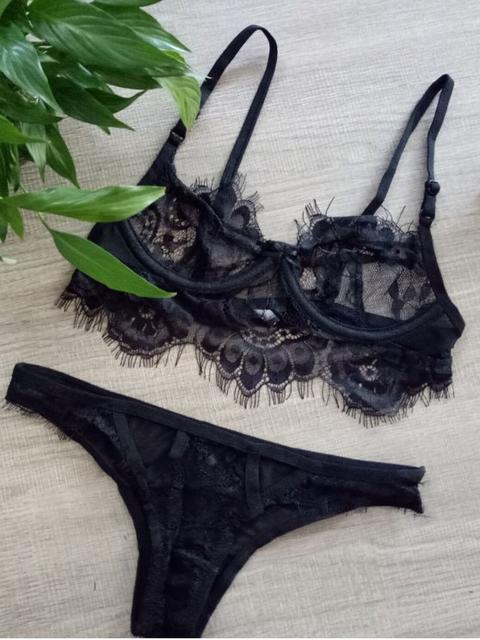 Spaghetti Straps Lace Bra Set