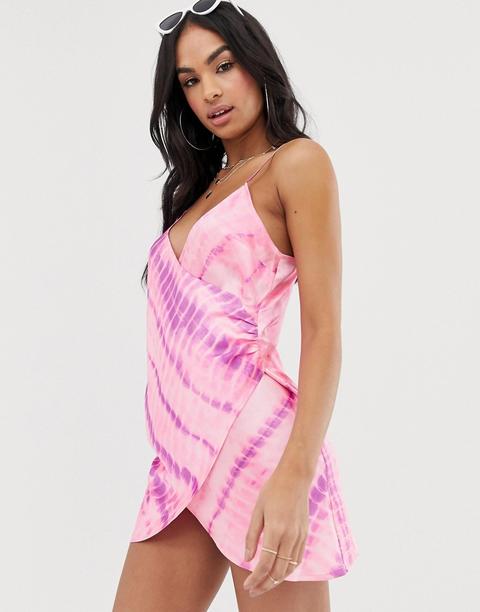 Asos Design Layered Cami Beach Dress In Neon Pink Tie Dye