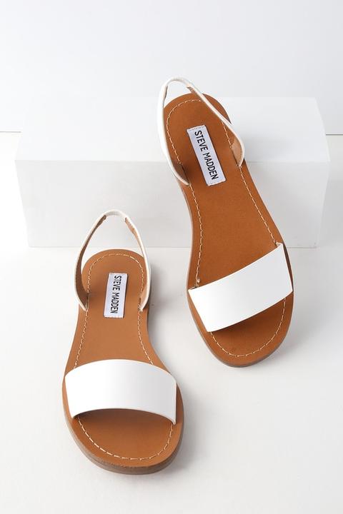 Alina White Flat Sandals