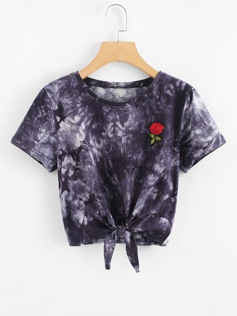 T-shirt Con Ricamo A Nodo Ricamato Rosa