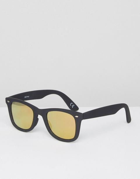 Gafas De Sol En Negro Engomado Con Montura Cuadrada Y Lentes Naranjas De Asos