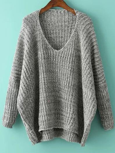 V Neck Dolman Grey Sweater