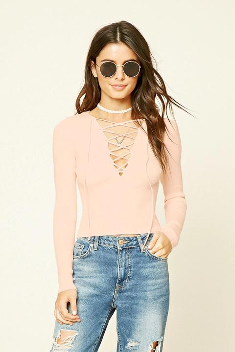 Lace-up Ribbed Top